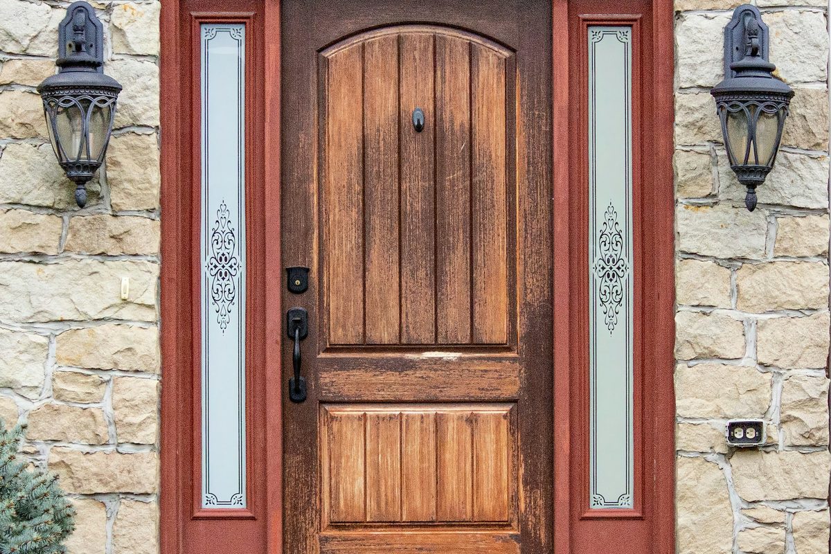Polished wooden entrance door